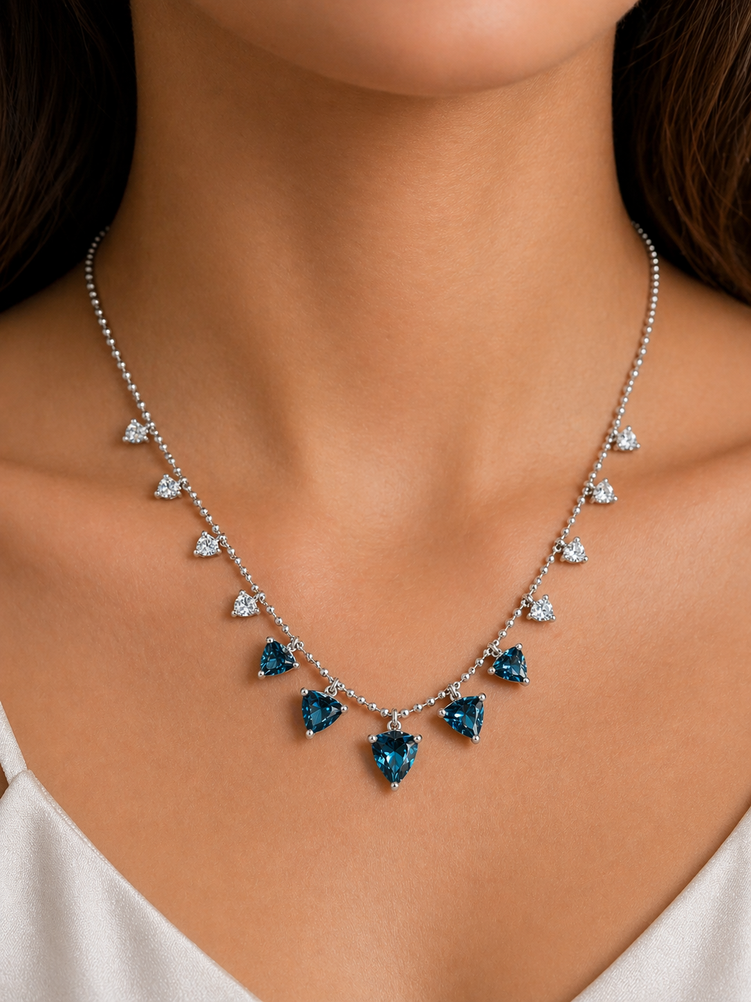 1.33 Carat Blue Topaz & Diamond Necklace